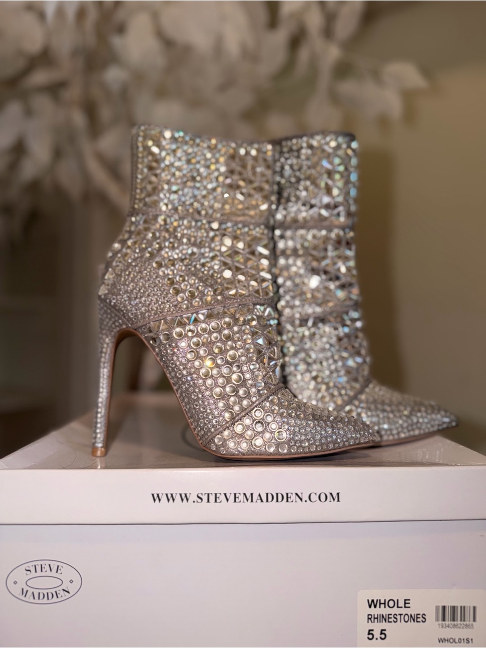 Steve Madden Silver Rhinestone Pointed-Toe Stiletto Booties